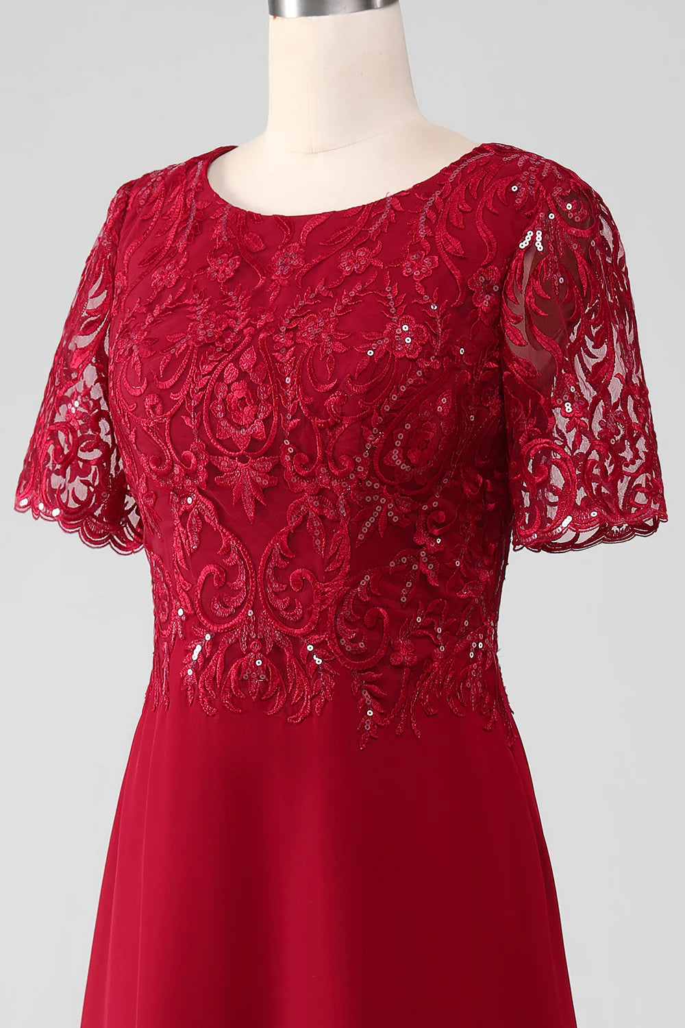A Line Round Neck Sparkly Sequin Long Mother of Bride Dress With Appliques