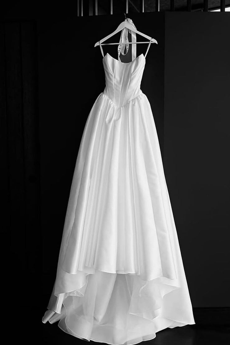 Ball Gown Scoop Neck Heavy Satin Wedding Dress with Pockets
