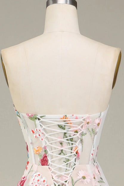 A-Line Sweetheart Corset Prom Dress Court Train Dresses With Flower