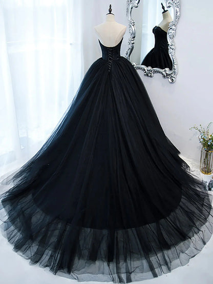 A Line Sweetheart Princess Ball Gown Tulle Long Prom Dress