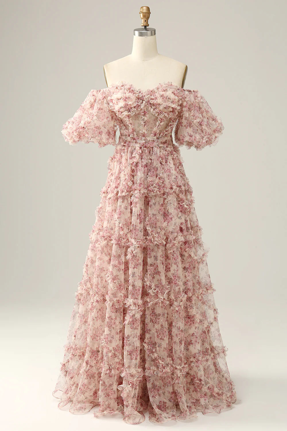 A-Line Floor-length Flower Off The Shoulder Prom Dress