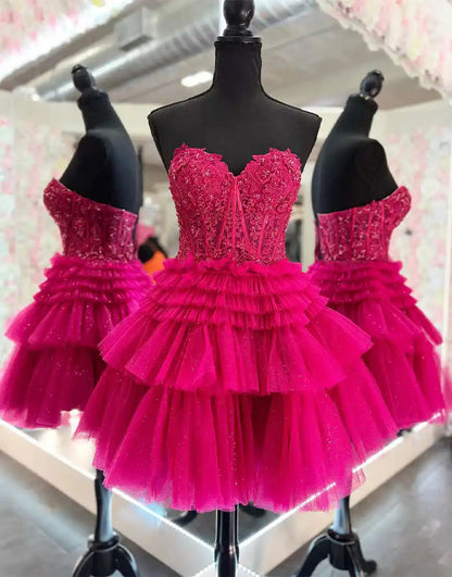 A-Line Cute Sweetheart Tulle Homecoming Dress