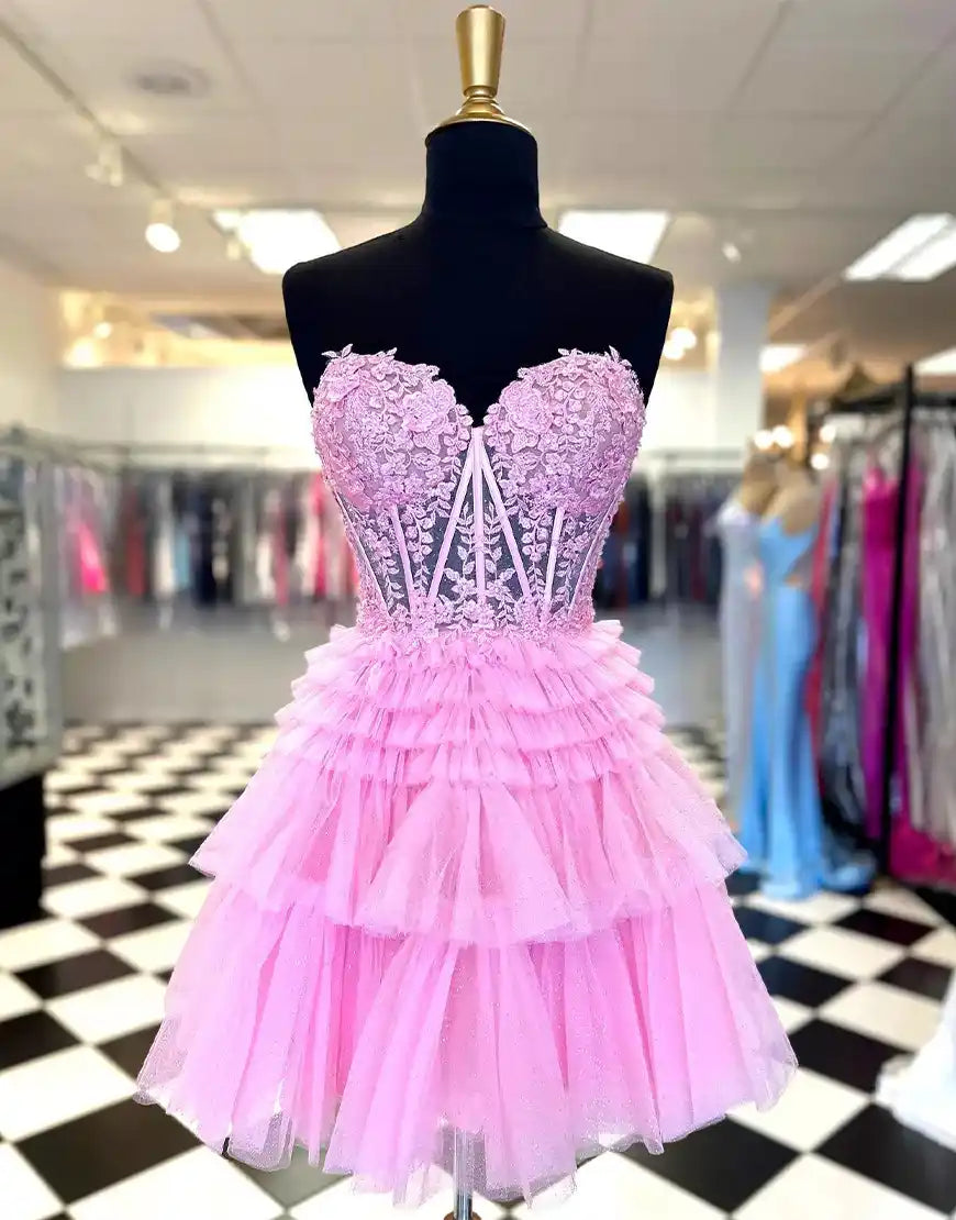 A-Line Cute Sweetheart Tulle Homecoming Dress