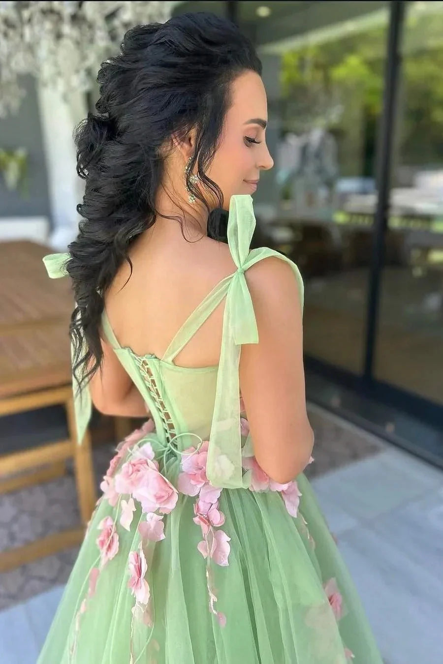 A-Line Floral Formal Dress for Wedding Guests Tulle Sweetheart