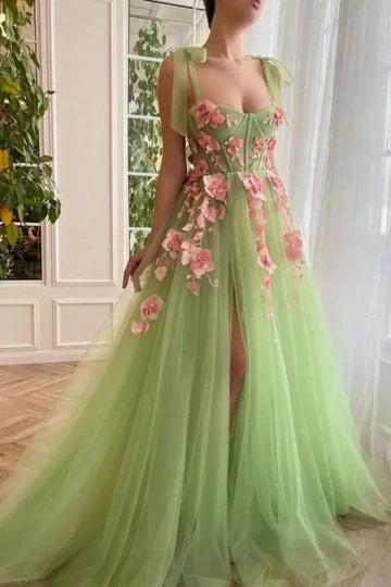 A-Line Floral Formal Dress for Wedding Guests Tulle Sweetheart