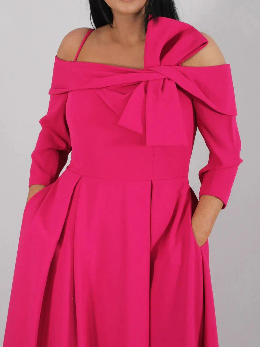 A-Line Princess 34 Length Sleeves Off-the-Shoulder Ankle-Length Mother of the Bride Dresses with Bow(s)