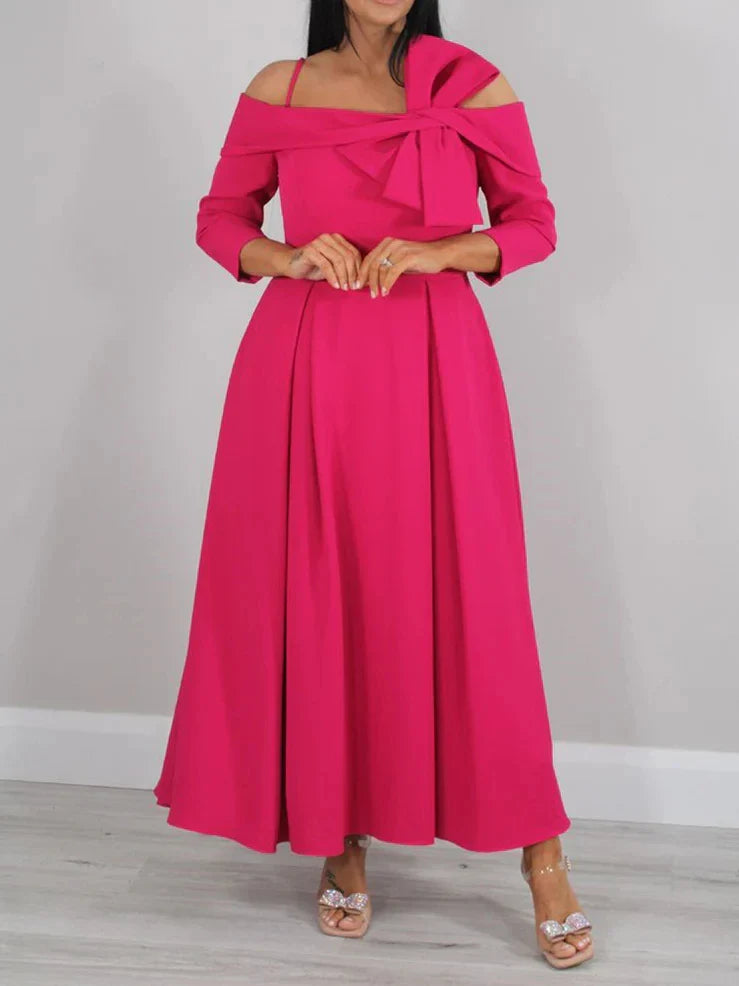A-Line Princess 34 Length Sleeves Off-the-Shoulder Ankle-Length Mother of the Bride Dresses with Bow(s)