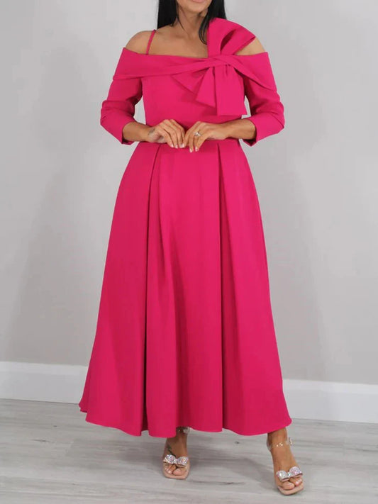 A-Line Princess 34 Length Sleeves Off-the-Shoulder Ankle-Length Mother of the Bride Dresses with Bow(s)