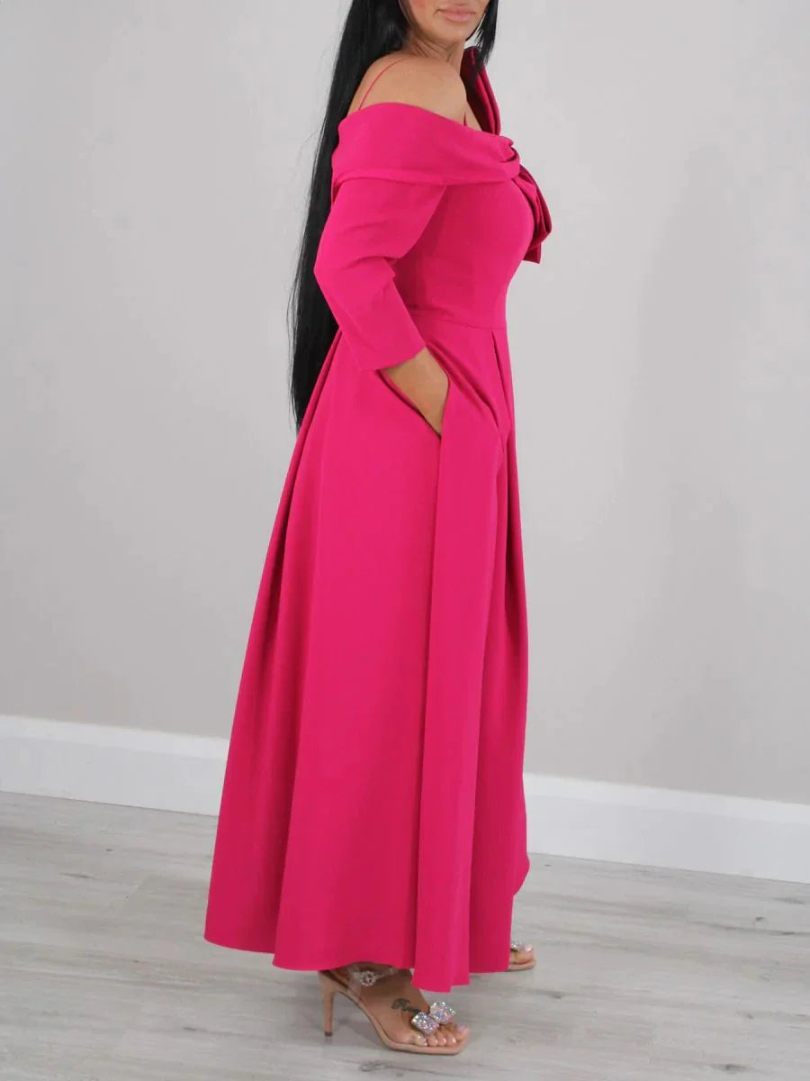 A-Line Princess 34 Length Sleeves Off-the-Shoulder Ankle-Length Mother of the Bride Dresses with Bow(s)
