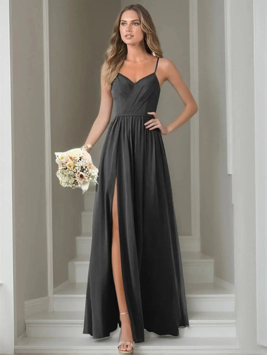 A-Line Princess Chiffon Sleeveless Floor-Length Bridesmaid Dresses