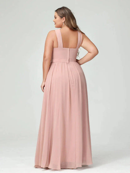 A-Line Princess Criss Cross Sleeveless Chiffon Plus Size Bridesmaid Dresses with Sash