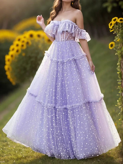 A-Line Princess Dot Floor-Length Evening Dresses