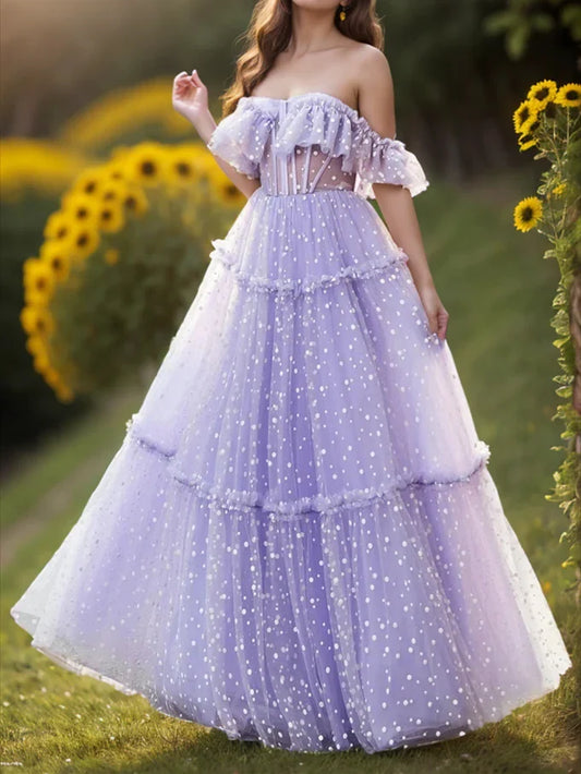 A-Line Princess Dot Floor-Length Evening Dresses
