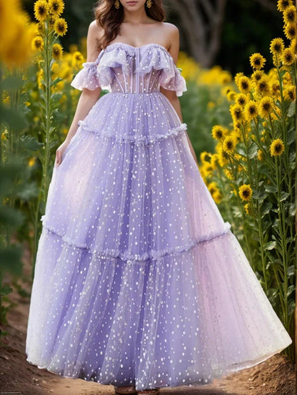A-Line Princess Dot Floor-Length Evening Dresses