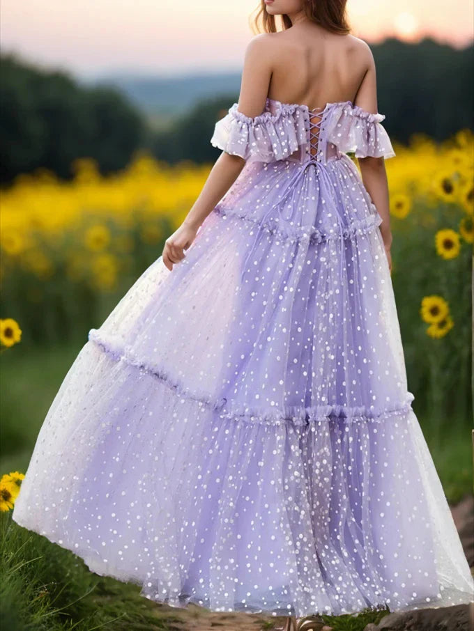 A-Line Princess Dot Floor-Length Evening Dresses