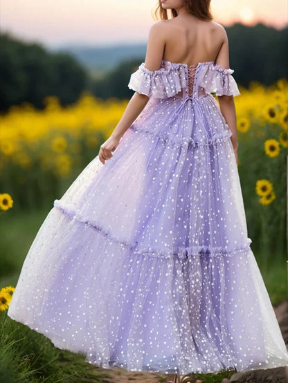 A-Line Princess Dot Floor-Length Evening Dresses