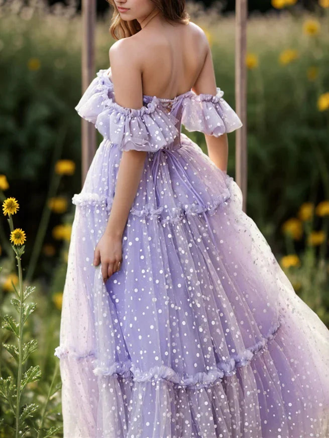 A-Line Princess Dot Floor-Length Evening Dresses