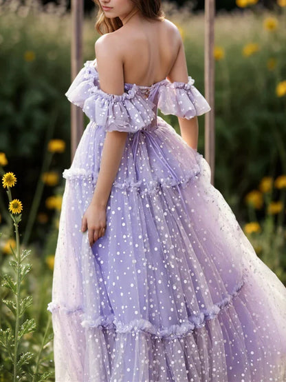 A-Line Princess Dot Floor-Length Evening Dresses
