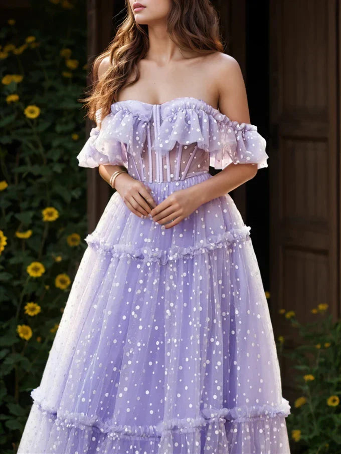 A-Line Princess Dot Floor-Length Evening Dresses