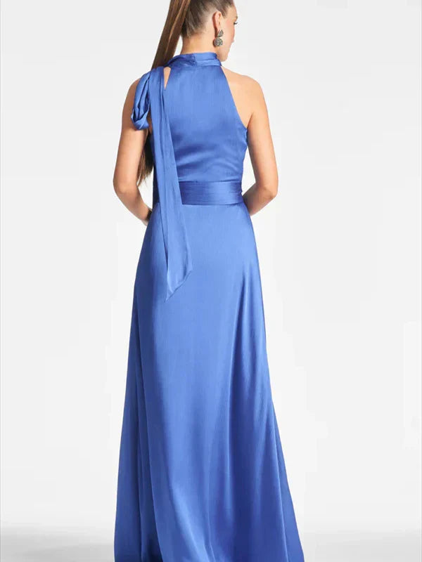 A-Line Princess Halter Sleeveless Floor-Length Evening Dress