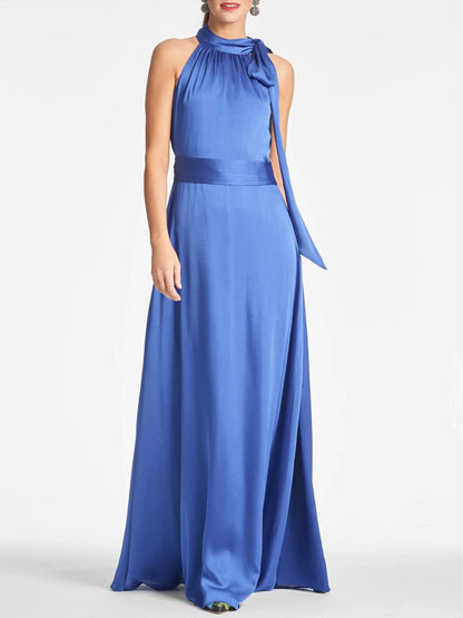 A-Line Princess Halter Sleeveless Floor-Length Evening Dress