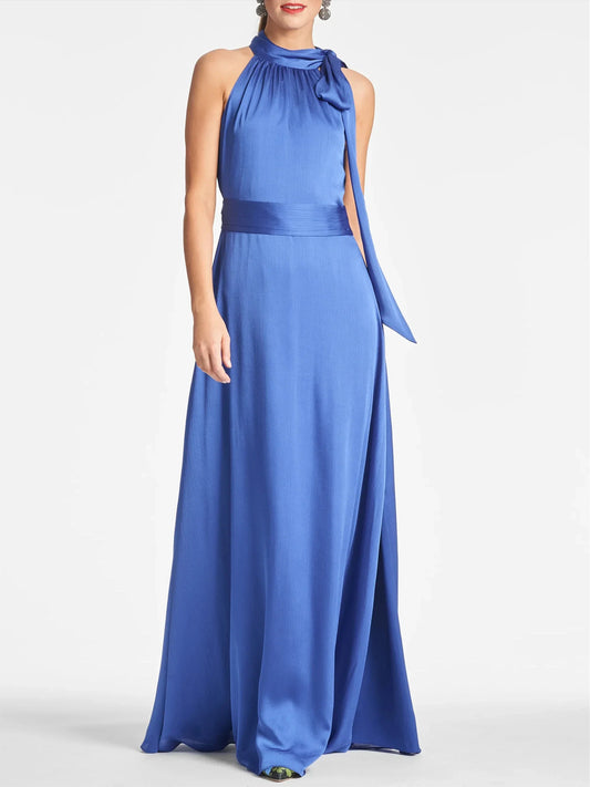 A-Line Princess Halter Sleeveless Floor-Length Evening Dress