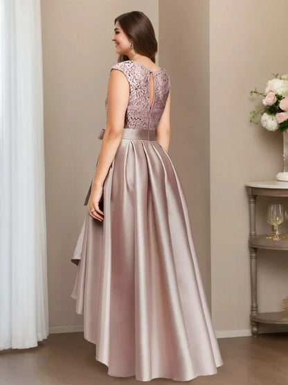 A-Line Princess Jewel Neck Sleeveless Asymmetrical Plus Size Mother Of The Bride Dresses With Pleats