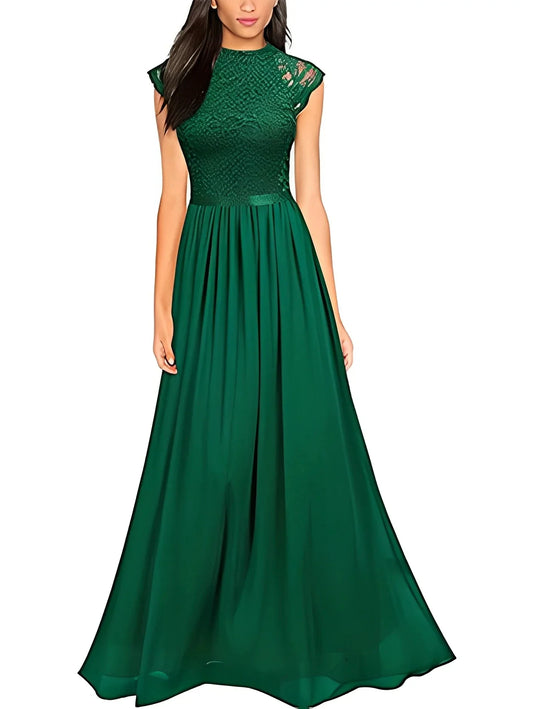 A-Line Princess Jewel Neck Sleeveless Floor-Length Bridesmaid Dresses with Lace