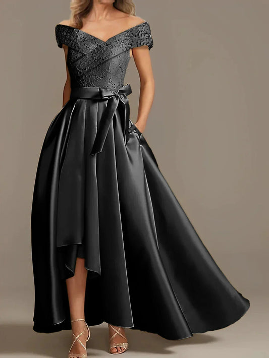 A-Line Princess Off-the-Shoulder Asymmetrical Mother of the Bride Dresses with Ruffles