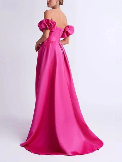 A-Line Princess Off-the-Shoulder Floor-Length Evening Dresses with Bow(s)
