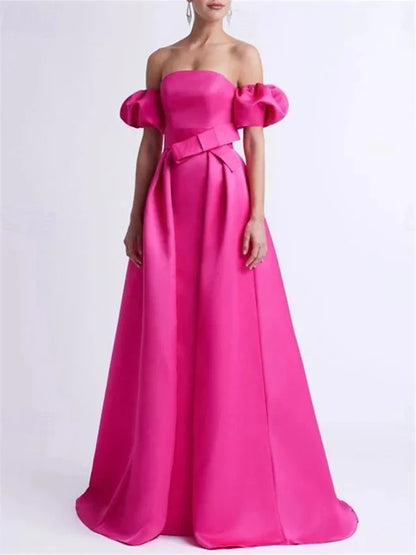 A-Line Princess Off-the-Shoulder Floor-Length Evening Dresses with Bow(s)