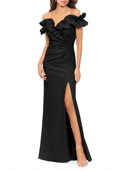 A-Line Princess Off-the-Shoulder Floor-Length Wedding Guest Dresses