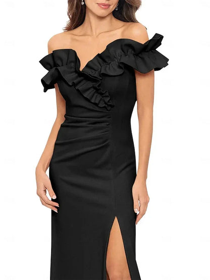 A-Line Princess Off-the-Shoulder Floor-Length Wedding Guest Dresses