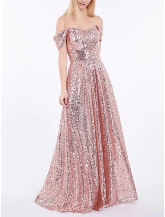 A-Line Princess Off-the-Shoulder Floor-length Long Bridesmaid Dresses