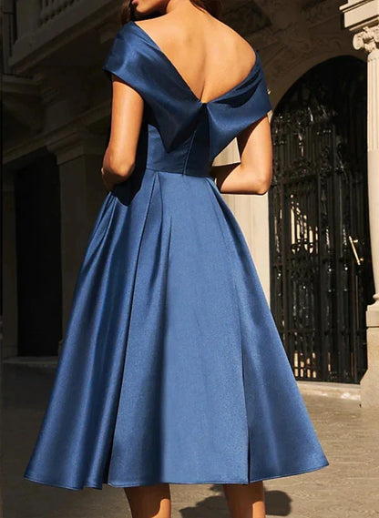 A-Line Princess Off-the-Shoulder Satin Mother of the Bride Dresses