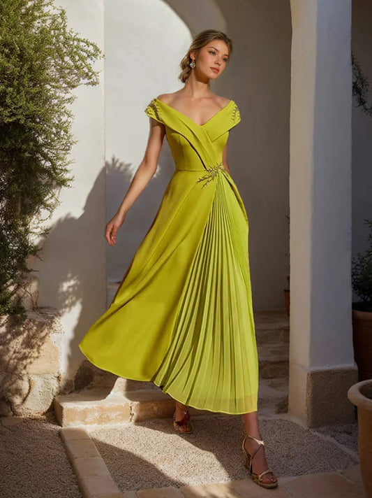 A-Line Princess Off-the-Shoulder Sleeveless Mother of the Bride & Groom Dresses with Ruffles