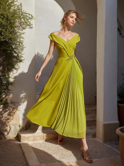 A-Line Princess Off-the-Shoulder Sleeveless Mother of the Bride & Groom Dresses with Ruffles