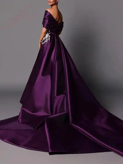 A-Line Princess Off-the-Shoulder Sweep Train Evening Dresses