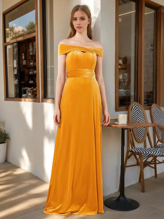 A-Line Princess Off-the-shoulder Floor-Length Satin Bridesmaid Dresses