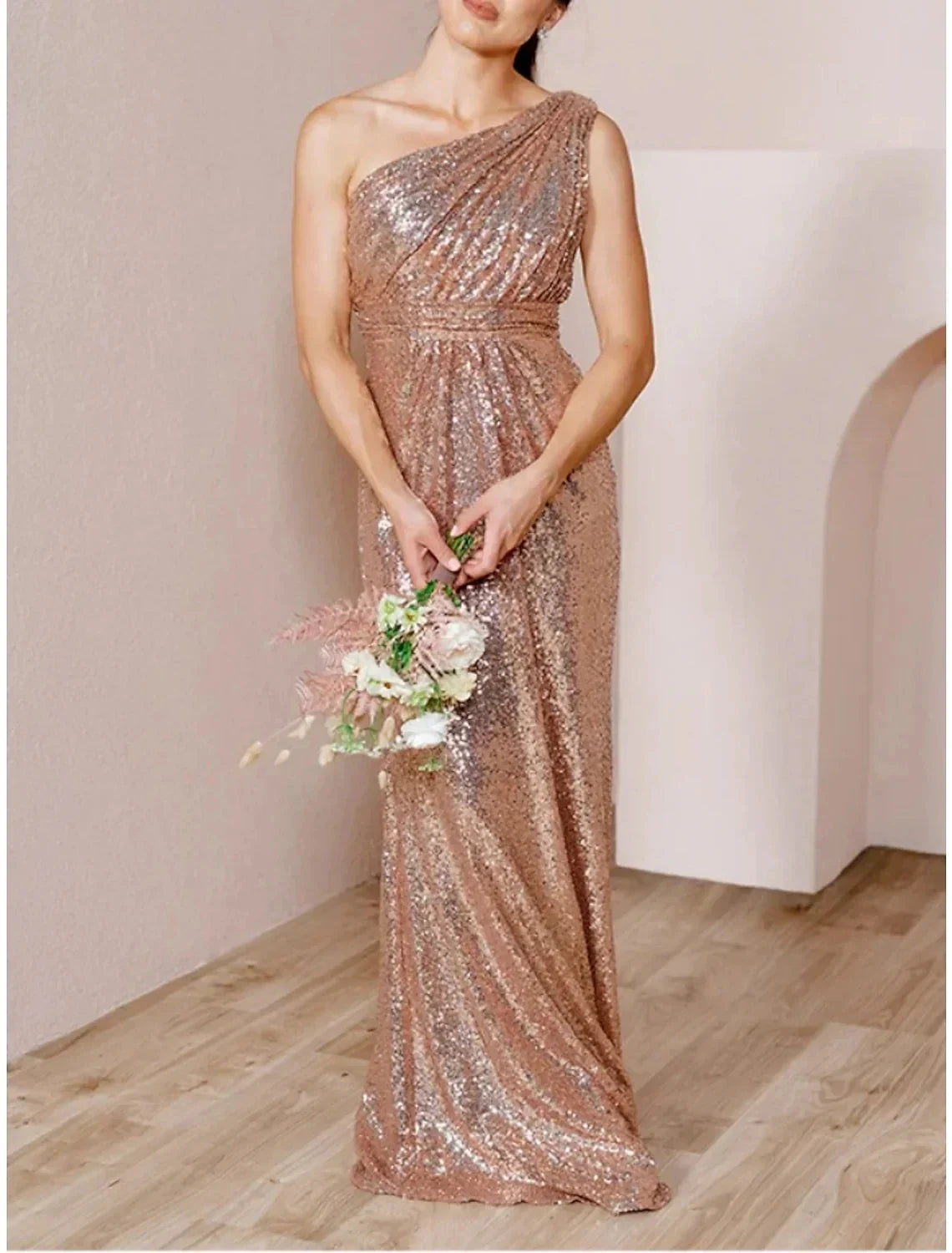 A-Line Princess One-Shoulder Floor-length Long Bridesmaid Dresses