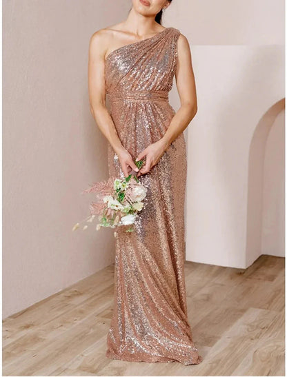 A-Line Princess One-Shoulder Floor-length Long Bridesmaid Dresses