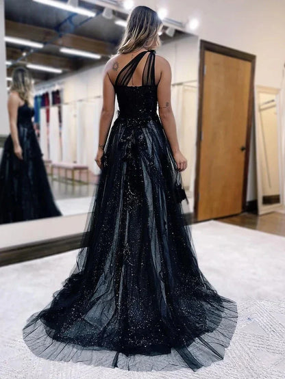 A-Line Princess One-Shoulder Floor-length Prom Dresses
