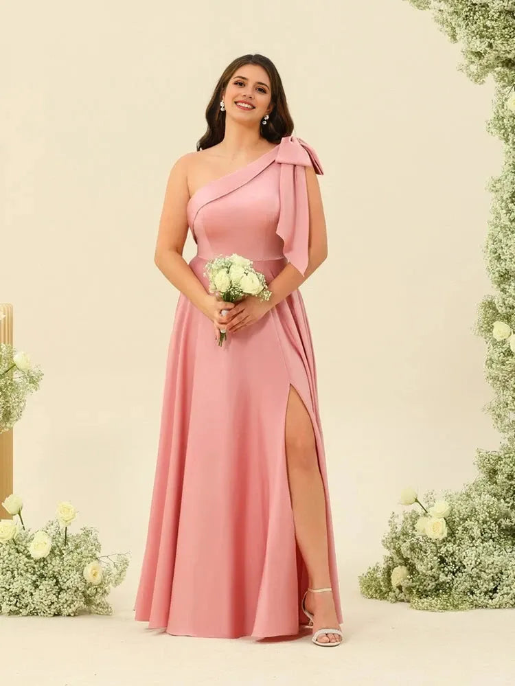 A-Line Princess One-Shoulder Split Side Plus Size Bridesmaid Dresses
