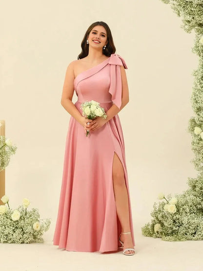 A-Line Princess One-Shoulder Split Side Plus Size Bridesmaid Dresses