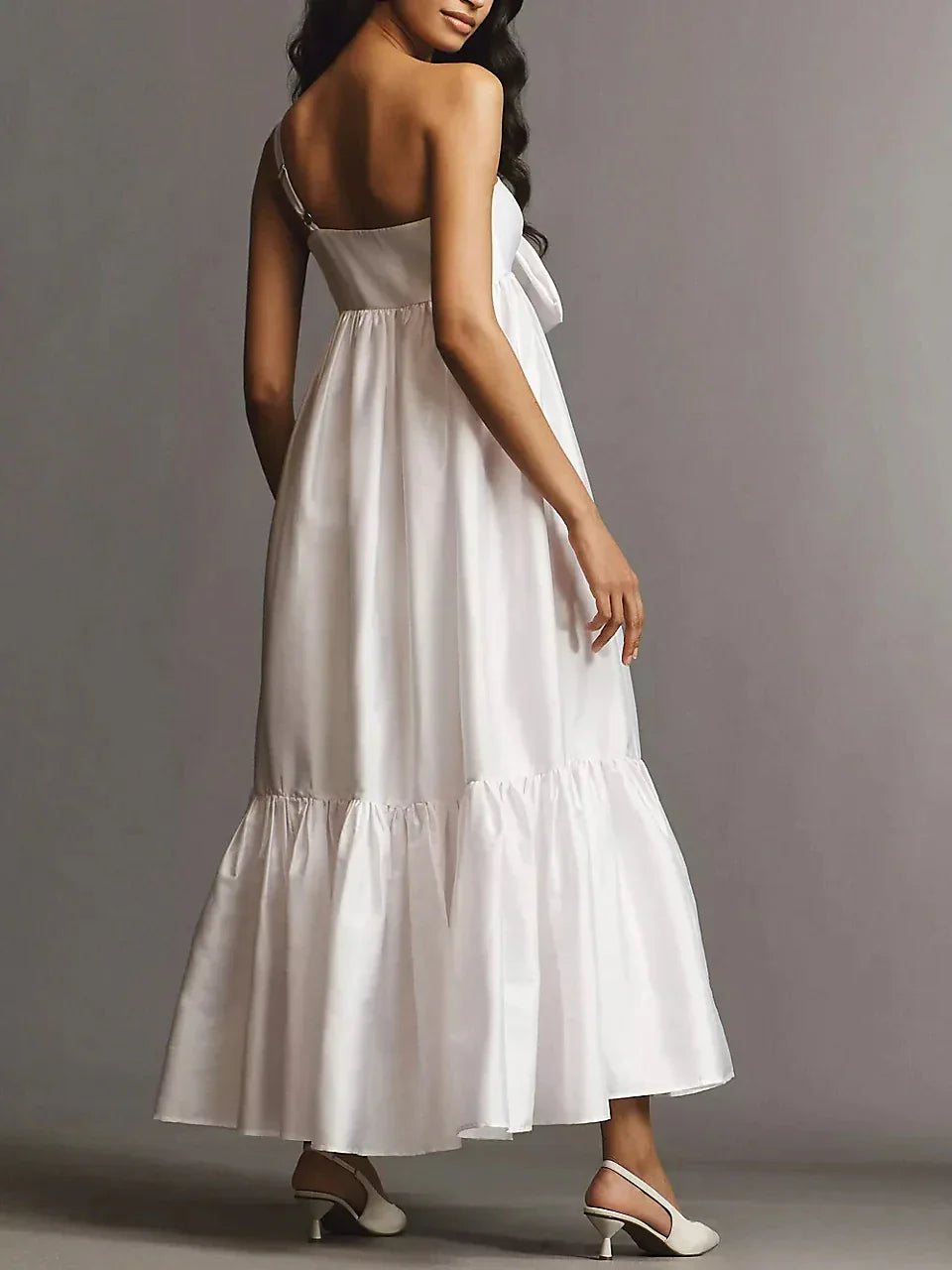 A-Line Princess One-shoulder Sleeveless Ankle Length Wedding Guest Dress With Bow