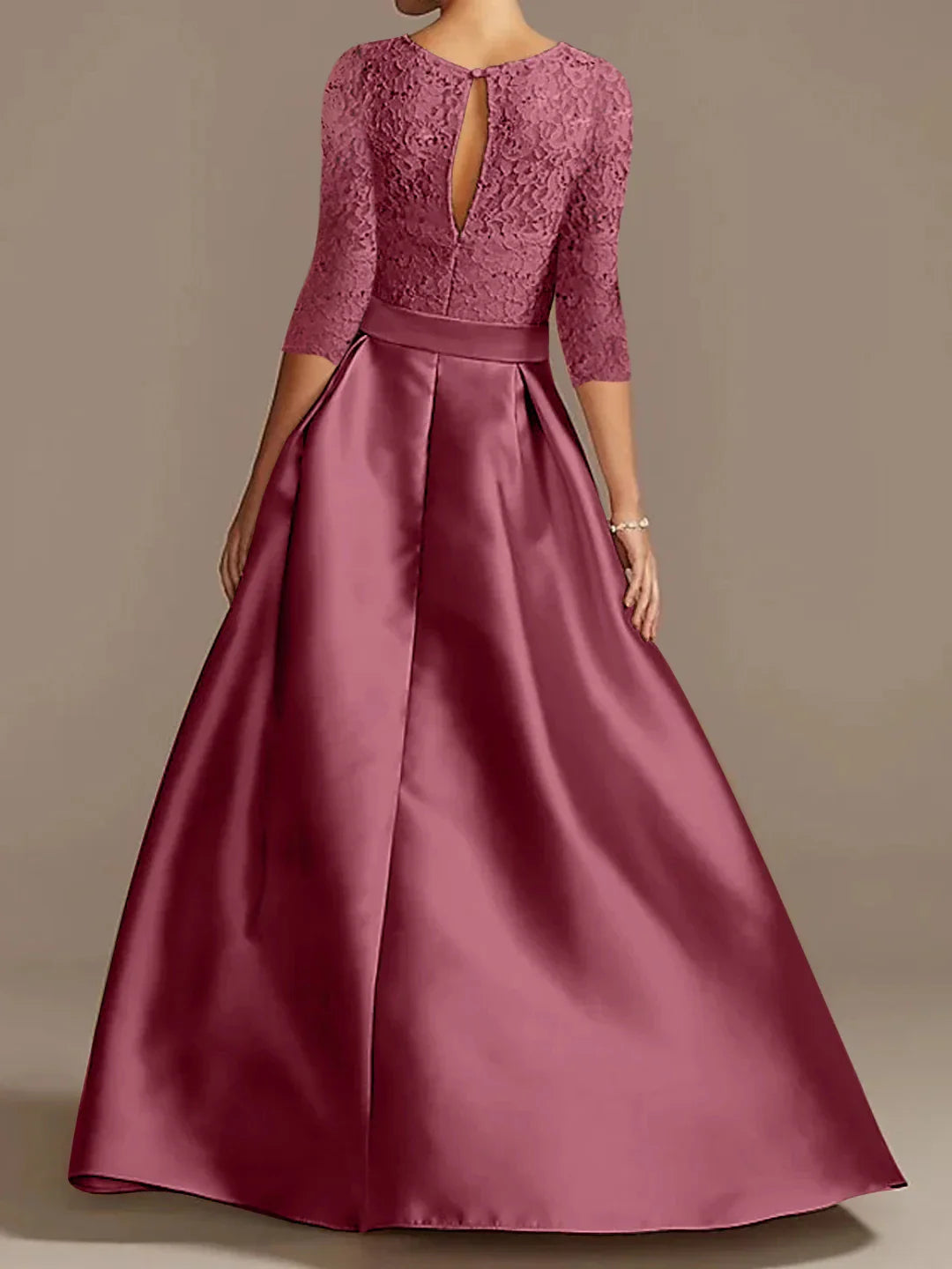 A-Line Princess Scoop Floor-Length Half Sleeves Mother of the Bride Dresses with Ruffles Bow(s)