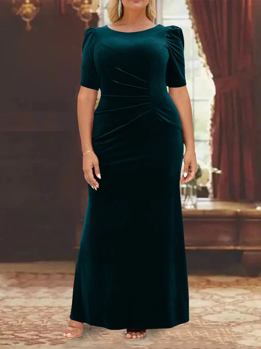 A-Line Princess Scoop Half Sleeves Ankle-Length Mother of the Bride Dresses with Ruffles