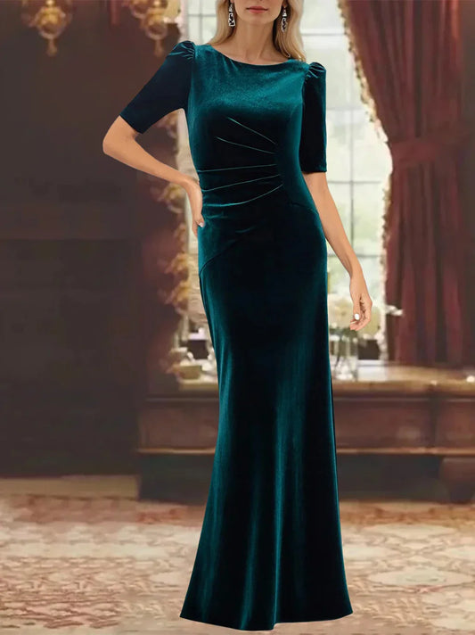 A-Line Princess Scoop Half Sleeves Ankle-Length Mother of the Bride Dresses with Ruffles