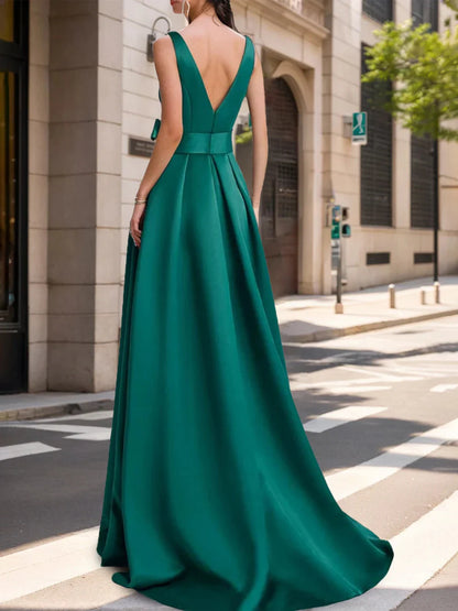A-Line Princess Scoop Mother of the Bride Dresses with High Split & Bow