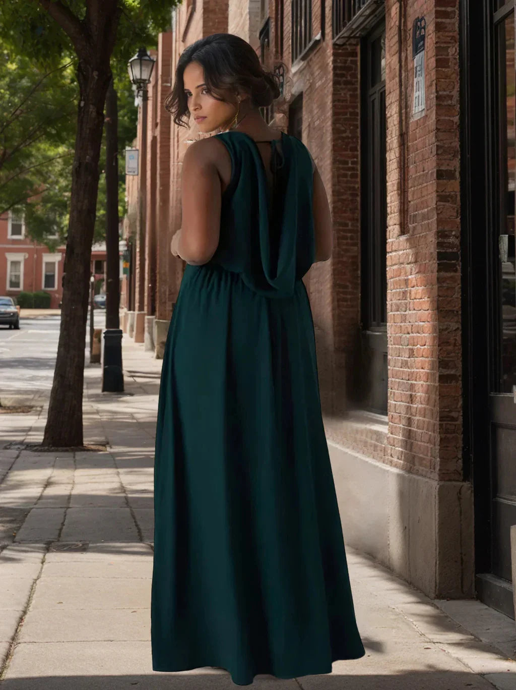 A-Line Princess Scoop Neck Sleeveless Floor-Length Plus Size Bridesmaid Dress
